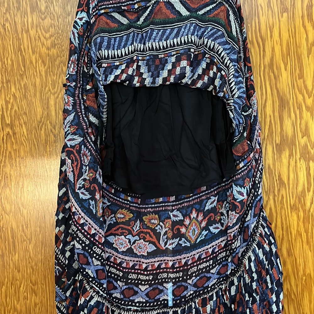 Farm Rio Ainika Tapestry Blue Maxi Skirt Tiered Size M - Picture 11 of 16